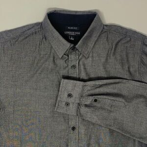 London Fog Slim Fit Dark Grey Cotton Men's Long Sleeve‎ Shirt Size Large